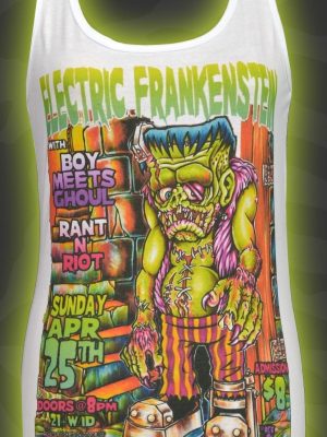 Johnny Ace Electric Frankenstein Ladies White Tank Top