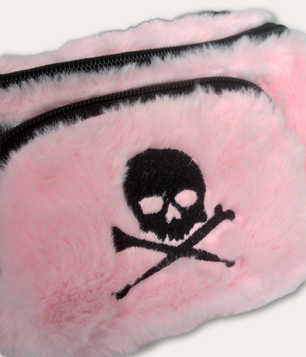 Baby Pink Fluffy Skull & Crossbones Bum Bag - Image 2