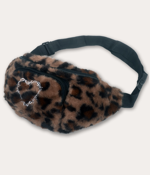 Leopard Print Fluffy Barbed Wire Heart Bum Bag - Image 3