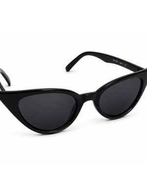 Black cat eye sunglasses with dark lenses and exaggerated pointed frames in a goth and punk style