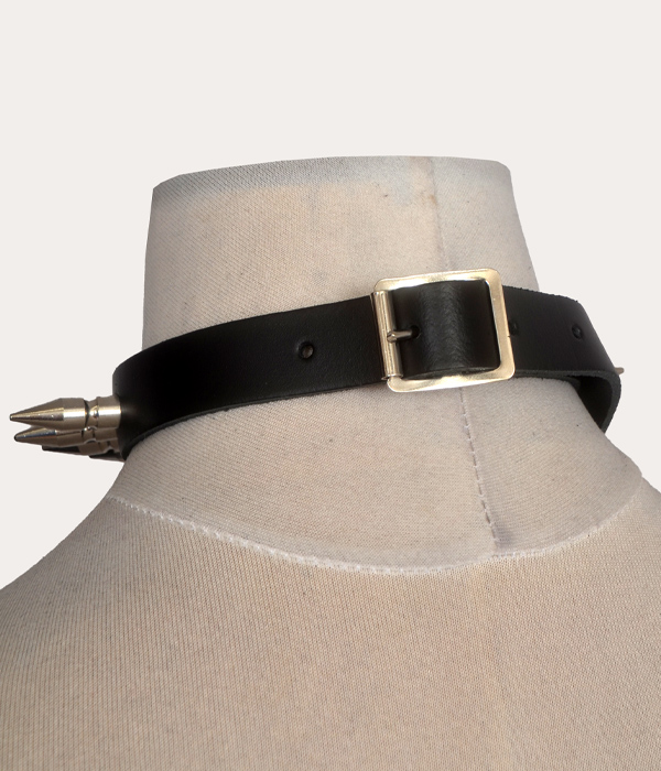 Black Leather Spiked Collar - Image 2