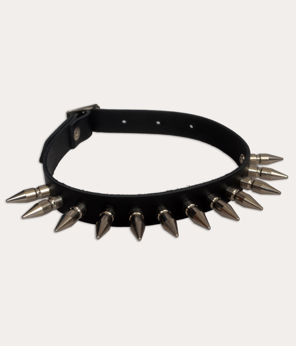 Black Leather Spiked Collar - Image 3