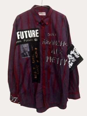 Men’s one-off Seditionaries reproduction shirt in burgundy with No Future and Only Anarchists Are Pretty graphics