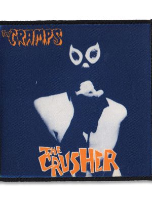 A Cramps "The Crusher" sew-on patch featuring a masked wrestler in a bold punk rock design.