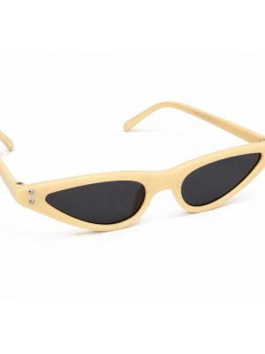 Cream narrow oval sunglasses with black lenses and slim alternative punk style frames