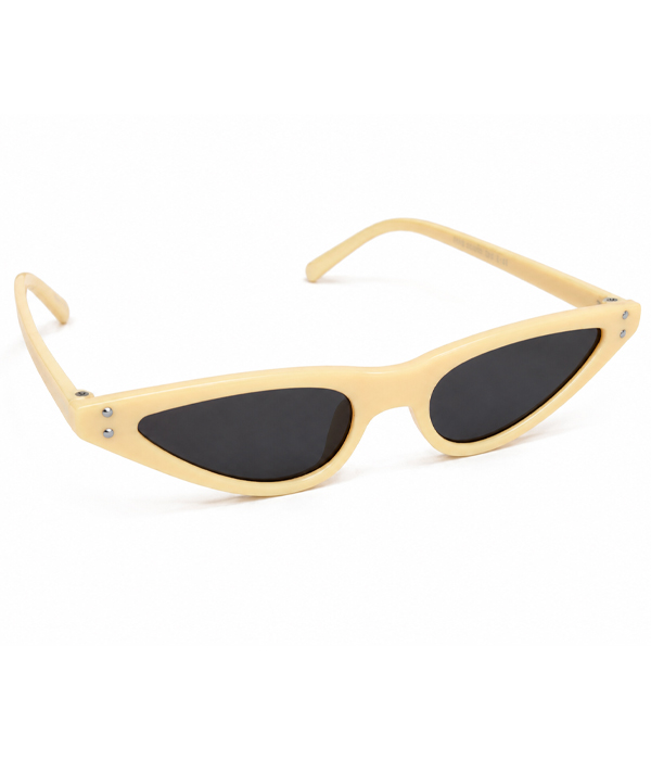 Cream narrow oval sunglasses with black lenses and slim alternative punk style frames