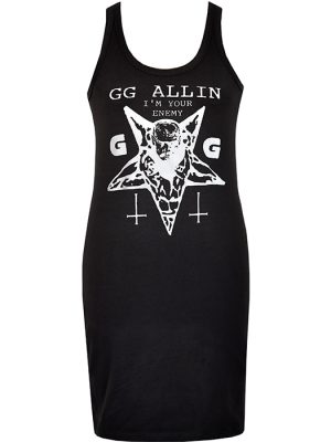 GG Allin I’m Your Enemy women’s black punk dress with bold white pentagram and inverted cross design.
