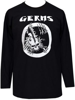 Black Germs men’s long sleeve punk T-shirt with skull bursting through circle design.