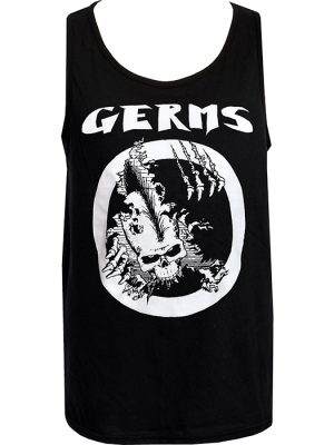 Black Germs men’s punk tank top with bold white skull and circle artwork.