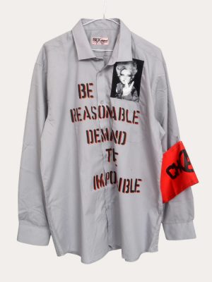 Men’s one-off Seditionaries reproduction shirt in grey with Be Reasonable Demand The Impossible text and chest image detail