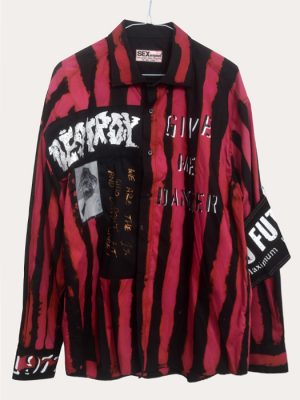 Men’s one-off Seditionaries reproduction shirt in pink and black with Destroy and Give Me Danger graphics