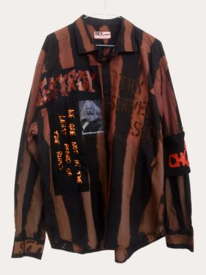 Men’s one-off Seditionaries reproduction shirt in black and brown with Destroy graphics and punk slogan details