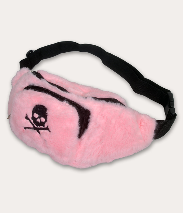 Baby Pink Fluffy Skull & Crossbones Bum Bag - Image 3