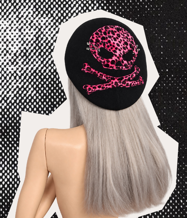 Pink Leopard print Skull Beret - Image 3