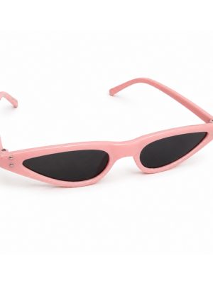 Pink narrow oval sunglasses with black lenses and slim alternative punk style frames