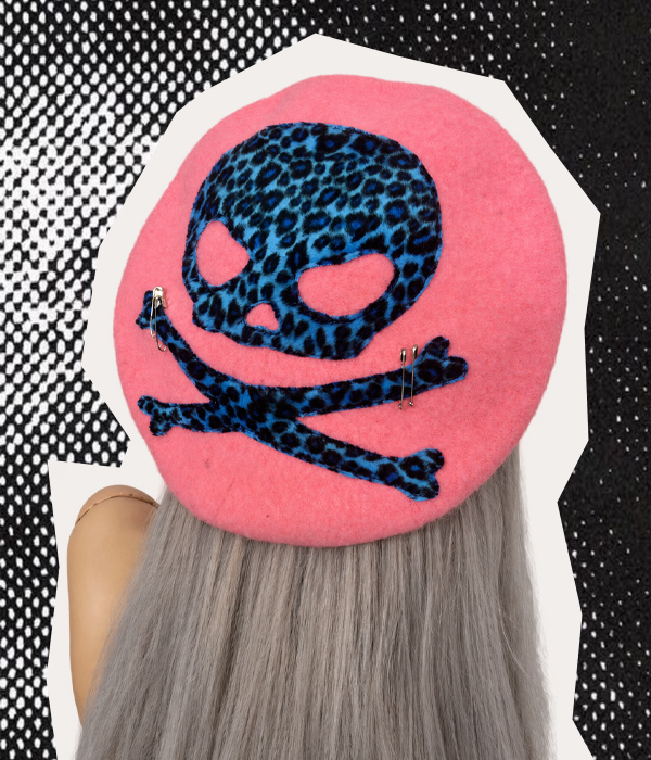 Baby Pink & Blue Leopard print Skull Beret - Image 3