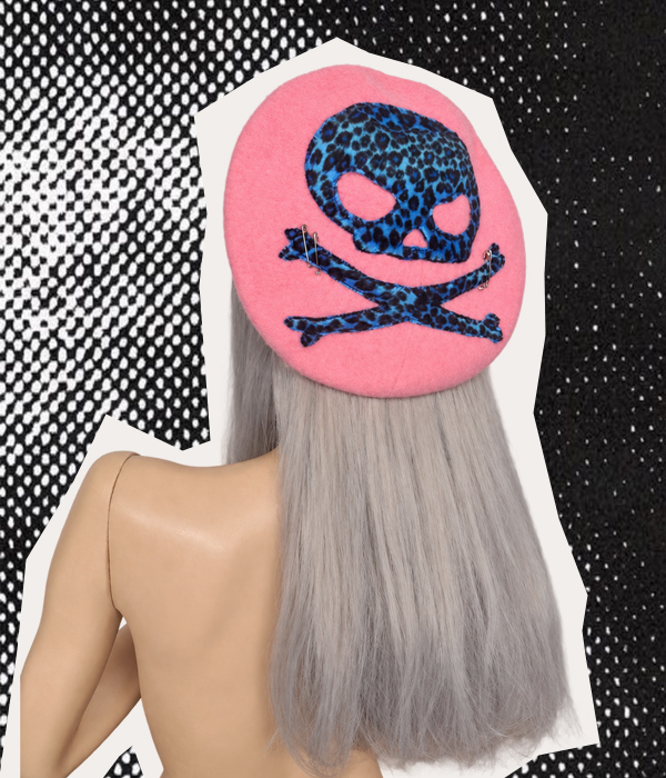 Baby Pink & Blue Leopard print Skull Beret - Image 2