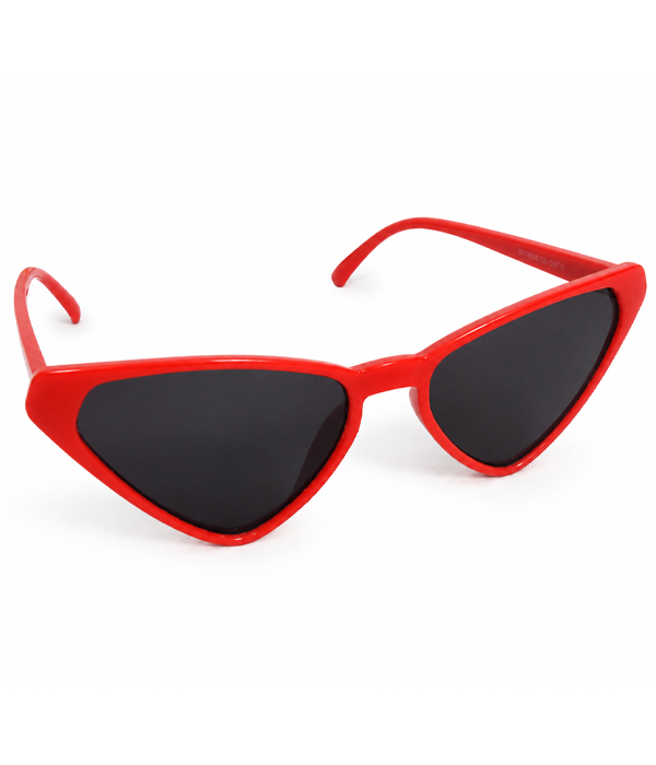 Red cat eye sunglasses with black lenses and pointed alternative punk style frames