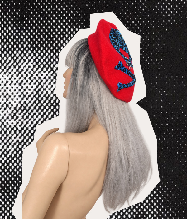 Red & Blue Leopard print Skull Beret - Image 2