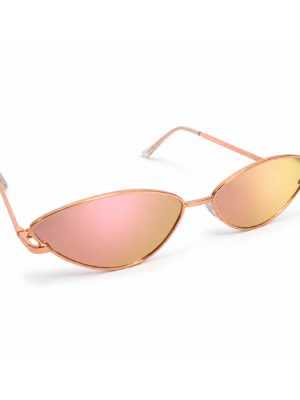 Rose gold metal cat eye sunglasses with pink and gold mirrored lenses on a white background.