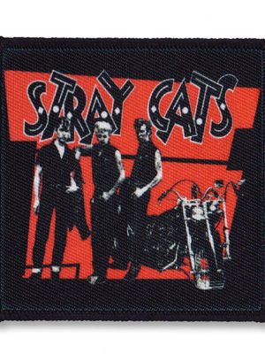 Stray Cats sew-on patch with red and black band photo design, perfect for jackets and vests.