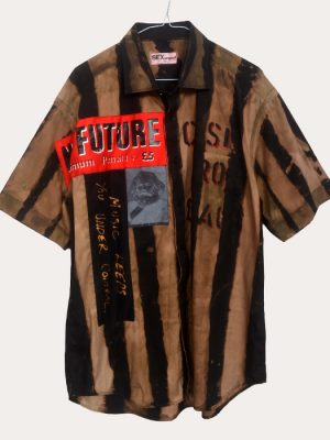 Men’s one-off Seditionaries reproduction shirt in black and tan with No Future and Cash From Chaos graphics
