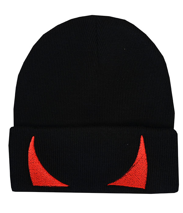 Halloween Beanie Hat Devil Horns Satanic Design